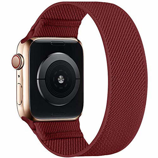 Picture of ENJINER Stretchy Nylon Solo Loop Bands Compatible with Apple Watch 38mm 40mm 42mm 44mm iWatch Series 6 SE 5 4 3 2 1 Strap, Sport Elastic Braided No Buckles Clasps Women Men, 38/40mm M WineRed