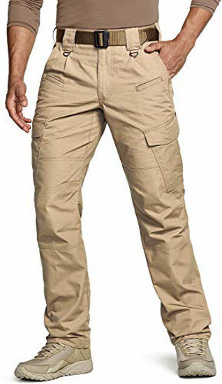 Picture of CQR Men's Tactical Pants, Water Repellent Ripstop Cargo Pants, Lightweight EDC Hiking Work Pants, Outdoor Apparel, Duratex(tlp108) - Khaki, 38W x 32L