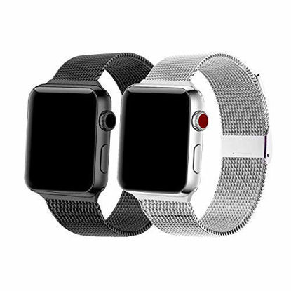 Picture of SexHope Compatible for Apple Watch Band 38mm 42mm 40mm 44mm Series 5 4 3 2 1 (Black+Silver, 42mm/44mm)