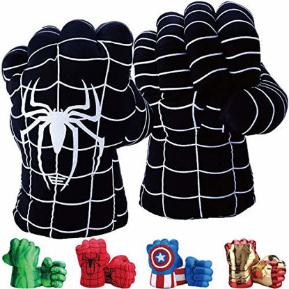 Picture of Toydaze Spiderman Gloves Toys Black for Kids, Black Spider Man Hands, Miles Spiderman Plush Fists, Match with Kids Spiderman Black Costume or Mask, 1 Pair