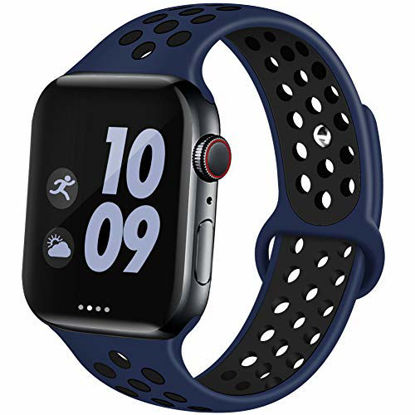 Picture of EXCHAR Sport Band Compatible with Apple Watch Band 40mm Series 5/4 Breathable Soft Silicone Replacement Wristband Women and Men for iWatch 38mm Series 3/2/1 Nike+ All Various Styles M/L Navy-Black