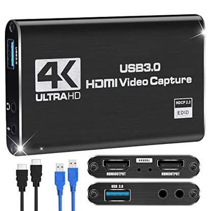 Picture of Klocaty HDMI Capture Card,Capture Card Switch, Video Capture Card 1080P 60FPS, 4K Game Capture Card USB 3.0 for Streaming Video Recording, Screen Capture Device Work with PS4/PC/OBS/DSLR/Camera