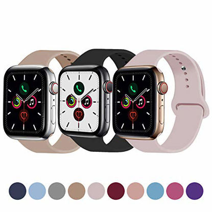 Picture of Idon 3-Pack Sport Band Compatible for Watch Band 38MM 40MM S/M, Soft Silicone Sport Bands Replacement Strap Compatible with Watch Series 5/4/3/2/1, Black + Walnut + Pink Sand