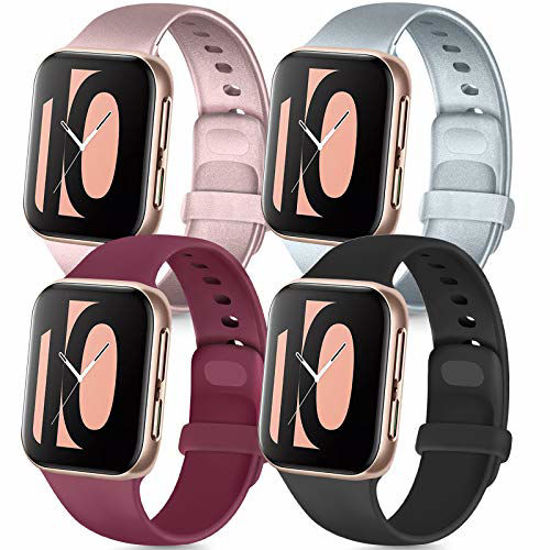 Picture of Tobfit 4 Pack Compatible with Apple Watch Band 38mm 42mm 40mm 44mm, Soft Silicone Replacement Band Compatible with iWatch Series 6 5 4 3 SE (Black/Rose Gold/Silver/Wine red, 38mm/40mm S/M)