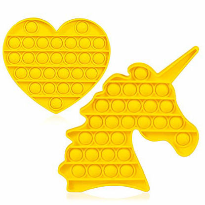 Picture of HiUnicorn Pop Unicorn Heart Sensory Fidgets Toy Gift, Bubbles Popping Game Autism Stress Toy School Office Crafts for Kids Adults (2 Pack -Yellow Unicorn+Heart)