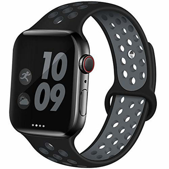 Picture of EXCHAR Sport Band Compatible with Apple Watch Band 40mm Series 5/4 Breathable Soft Silicone Replacement Wristband Women and Men for iWatch 38mm Series 3/2/1 Nike+ All Various Styles M/L Black-Grey