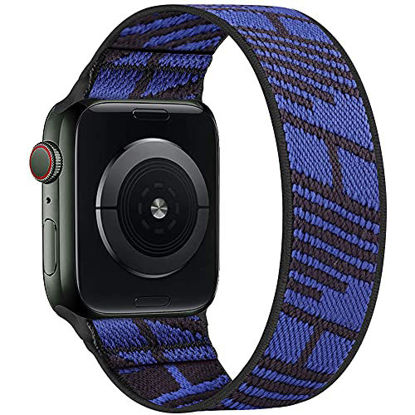 Picture of ENJINER Stretchy Nylon Solo Loop Bands Compatible with Apple Watch 38mm 40mm 42mm 44mm iWatch Series 6 SE 5 4 3 2 1 Strap, Sport Elastic Braided No Buckles Women Men, 42/44mm S BlackBlue Sapphire