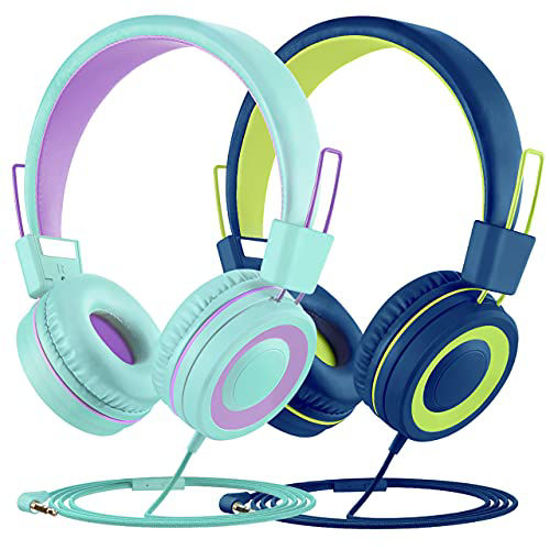 Picture of Kids Headphones with Microphone 2 Pack, Wired On Ear Headphones for Kids with 91dB Volume Limit, Online Schooling Headsets with Sharing Splitter for Boys Girls Children School Travel