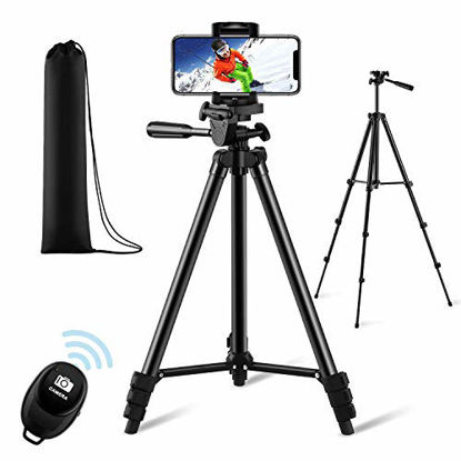 Picture of ?New Version? Phone Tripod, Premium Aluminum Alloy Camera Tripod with Cell Phone Mount & Remote Shutter, Professional 50" Extendable Portable Tripod Stand, Compatible with iOS/Android