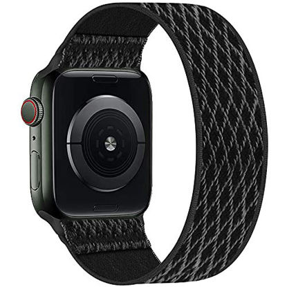 Picture of ENJINER Stretchy Nylon Solo Loop Bands Compatible with Apple Watch 38mm 40mm 41mm 42mm 44mm 45mm iWatch Series 7 6 SE 5 4 3 2 1 Strap, Sport Elastic Braided Women Men, 42/44/45mm S Plaid Dark Black