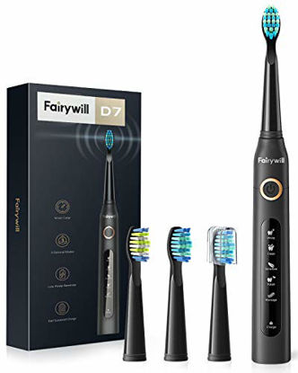 Picture of Fairywill Electric Toothbrush Powerful Sonic Cleaning - ADA Accepted Rechargeable Toothbrush with Timer, 5 Modes, 3 Brush Heads, 4 Hr Charge Last 30 Days Whitening Toothbrush for Adults and Kids