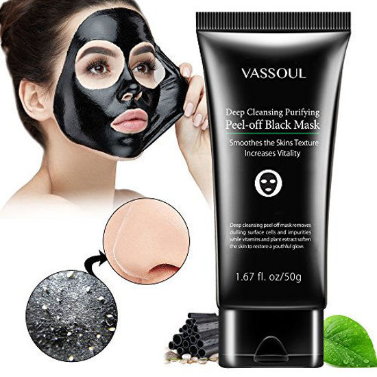 Picture of Vassoul Blackhead Remover Mask, Peel Off Blackhead Mask, Blackhead Remover - Deep Cleansing Black Mask, Bamboo Activated Charcoal Peel-Off Mask (Black)