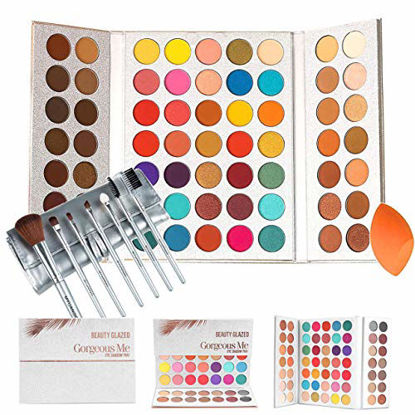 Picture of Beauty Glazed Gorgeous Me Eyeshadow Palette Pigmented Professional Makeup Pallet Long Lasting Eye Makeup Set 63 Colors Waterproof Matte And Shimmers Glitters With Brush Sets and Squeeze Sponge