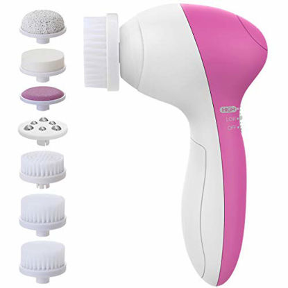 Picture of Facial Cleansing Brush [Newest 2021], PIXNOR Waterproof Face Spin Brush with 7 Brush Heads for Deep Cleansing, Gentle Exfoliating, Removing Blackhead, Massaging