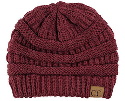 Picture of C.C Trendy Warm Chunky Soft Stretch Cable Knit Beanie Skully, Maroon