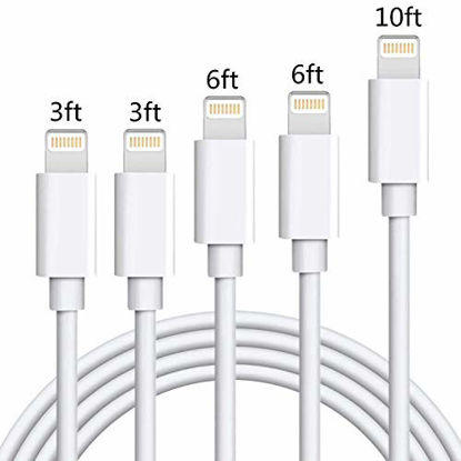 Picture of SHARLLEN iPhone Charger Cable (5 Pack, 3FT/6FT/10FT) - MFi Certified - Fast iPhone Charging Cable Long Cord Compatible iPhone XS/Max/XR/X/8/8 Plus/7/7 Plus/6/6 Plus/6S/6S Plus More (White)