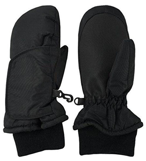 Picture of N'Ice Caps Kids Easy-On Wrap Waterproof Thinsulate Winter Snow Mitten (Black Solid, 1-2 Years)