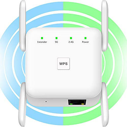 Picture of WiFi Extender, WiFi Booster 1200Mbps, 2.4G & 5G Dual Band WiFi Extenders Signal Booster for Home, 360° Wide Range WiFi Signal Booster with Ethernet Port WPS Plug & Play Setup WiFi Repeater (White)