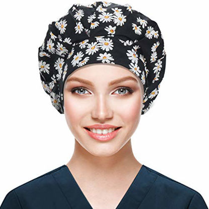 Picture of ABAMERICA Bouffant Caps with Button and Sweatband,Adjustable Working Hats for Women Men,One Size Fits All (Sunflower)