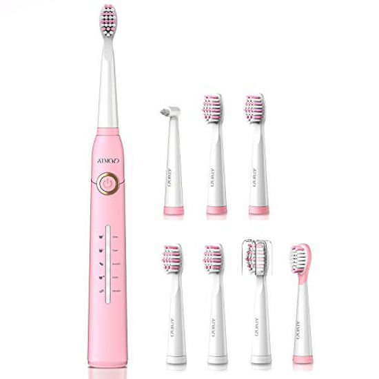 Picture of ATMOKO Electric Toothbrushes for Adults with 8 Duponts Brush Heads, 5 Modes, 4 Hour Charge for 30 Days Use, 40,000 VPM Motor, Sonic Toothbrush Rechargeble Power Whitening Pink