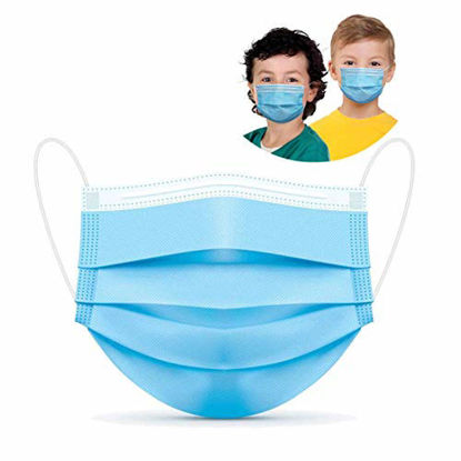 Picture of 50Pcs Kids Face Mask Disposable 3 Ply Safety Face Mask-with Nanofiber Filter Lining-Ages, Soft Skin Layer,4-12 Children Face Mask (Blue 50 pcs)