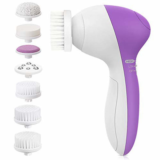 Picture of Facial Cleansing Brush [Newest], PIXNOR Waterproof Face Spin Brush with 7 Brush Heads for Deep Cleansing, Gentle Exfoliating, Removing Blackhead, Massaging