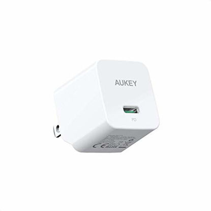 Picture of USB C Wall Charger, AUKEY Minima Fast Charger with Foldable Plug, Ultra-Compact USB C Wall Charger for iPhone 12/12 Mini/12 Pro Max, AirPods Pro, Samsung, Pixel 4-White (Cable Not Included)