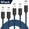 Picture of TNSO MFi Certified Phone Cable 5Pack 3FT 3FT 6FT 6FT 10FT Extra Long Nylon Braided USB Fast Charging& Syncing Cord Compatible Phone Charger XS MAX XR X 8 8 Plus 7 7 Plus 6s 6s Plus 6 6 Plus