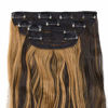 Picture of REECHO 24" Curly Wavy Long 4 PCS Set Thick Clip in on Hair Extensions Brown with Chestnut Highlights