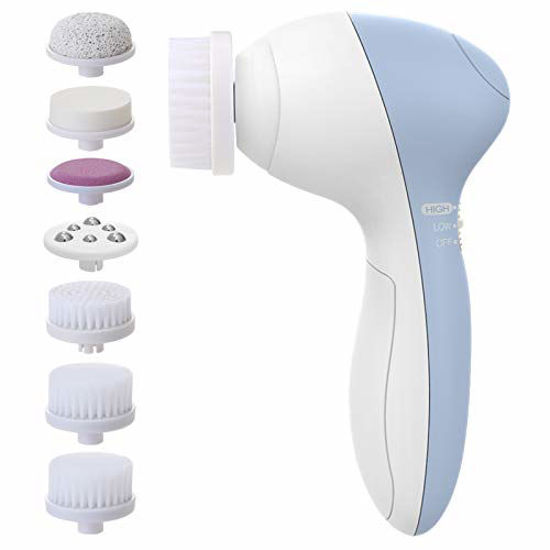 Picture of Facial Cleansing Brush [Newest 2021], PIXNOR Waterproof Face Spin Brush with 7 Brush Heads for Deep Cleansing, Gentle Exfoliating, Removing Blackhead, Massaging