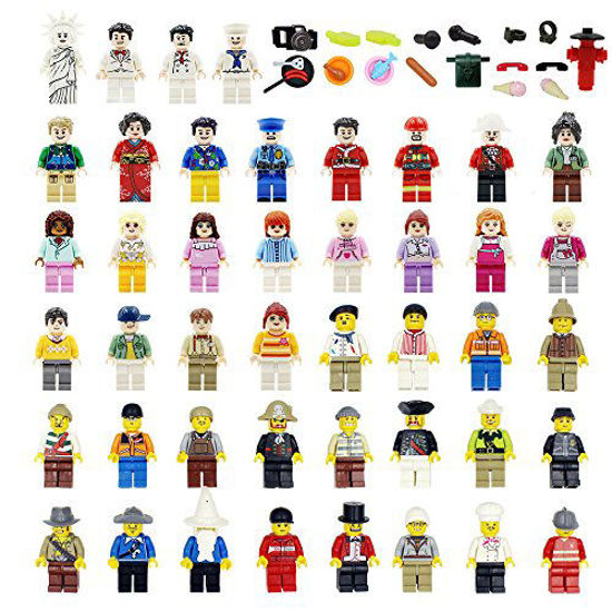 Picture of loengt 48 Minifigures Building Bricks Community People with 22 Figure Accessories, Building Party Toys Gift