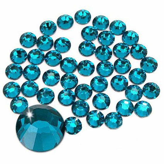 Picture of Jollin Glue Fix Crystal Flatback Rhinestones Glass Diamantes Gems for Nail Art Crafts Decorations Clothes Shoes(ss6 2880pcs, Blue Zircon)