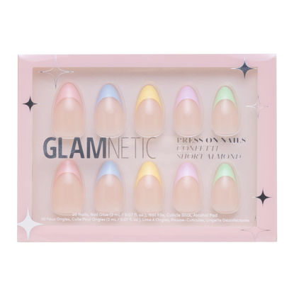 Picture of Glamnetic Press On Nails - Confetti | Semi-Transparent, Short Almond Nails, Reusable | 15 Sizes - 30 Nail Kit with Glue