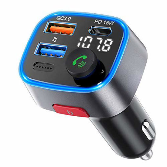 Picture of Bluetooth FM Transmitter for Car, VicTsing PD&QC3.0 Bluetooth Car Adapter/Music Player/Car Kit with Bass Hi-Fi Music/LED Backlit/Hands-free Call