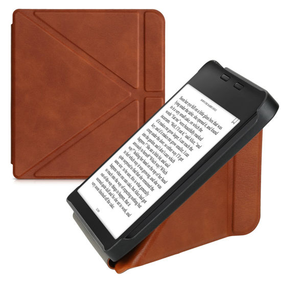 Picture of kwmobile Origami Case Compatible with Kobo Libra 2 - Case Ultra Slim Fit PU Leather Cover with Stand - Brown