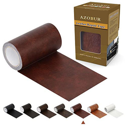 Picture of Azobur Leather Repair Tape Patch Leather Adhesive for Sofas, Car Seats, Handbags, Jackets,First Aid Patch 3.9''x15' (Red Brown Leather)