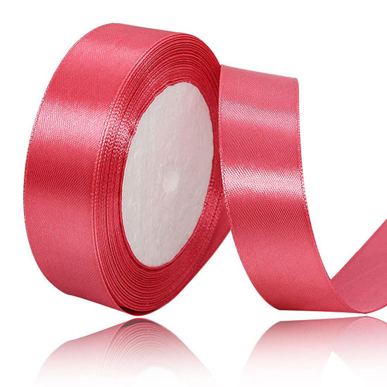 Picture of Solid Color Watermelon Red Satin Ribbon, 1 Inches x 25 Yards Fabric Satin Ribbon for Gift Wrapping, Crafts, Hair Bows Making, Wreath, Wedding Party Decoration and Other Sewing Projects