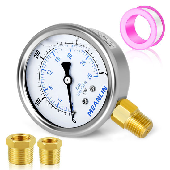 Picture of MEANLIN MEASURE 0~400Psi Stainless Steel 1/4" NPT 2.5" FACE DIAL Liquid Filled Pressure Gauge WOG Water Oil Gas Lower Mount