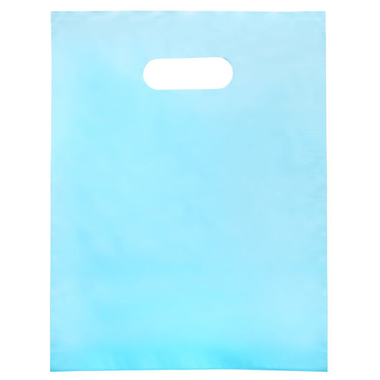 Picture of Choice Marts 100 Pastel Blue Bags for Small Business 1.5Mil 9"x12" Merchandise Bags Extra Thick Glossy Thank You Bags and Pastel Blue Retail Bags Plastic Bags with Die Cut Handles Gift Bags