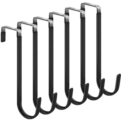 Picture of FYY Over The Door Hooks, 6 Pack Upgraded Long Door Hangers Hooks with Rubber Prevent Scratches Heavy Duty Organizer Hooks for Hanging Clothes, Towels, Hats, Coats, Bags Black