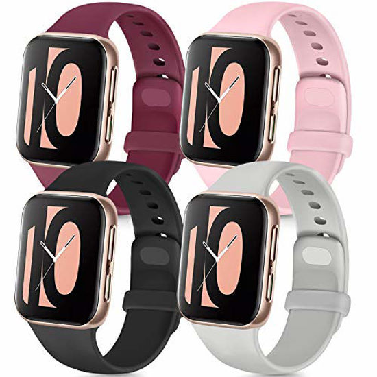 Picture of Tobfit 4 Pack Compatible with Apple Watch Band 38mm 42mm 40mm 44mm, Soft Silicone Replacement Band Compatible with iWatch Series 6 5 4 3 SE (Black/Gray/Wine Red/Pink, 38mm/40mm S/M)