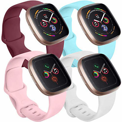 Picture of Tobfit 4 Pack Compatible with Apple Watch Band 38mm 42mm 40mm 44mm, Soft Silicone Replacement Band Compatible with iWatch Series 6 5 4 3 SE (Wine Red/White/Pink/Light Blue, 42mm/44mm M/L)