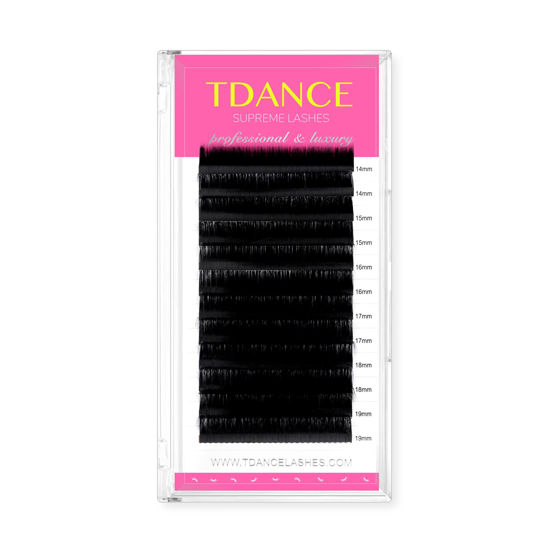 Picture of TDANCE Premium D Curl 0.05mm Thickness Semi Permanent Individual Eyelash Extensions Silk Volume Lashes Professional Salon Use Mixed 14-19mm Length In One Tray (D-0.05,14-19mm)