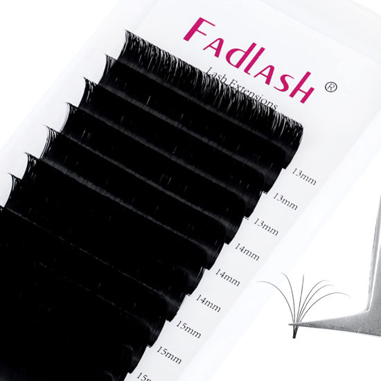 Picture of Eyelash Extension Easy Fan Volume Lashes 0.03-0.10mm C D DD L Curl 8-30mm Length Volume Lash Extensions Self Fanning Eyelash Extensions (0.07-C, 13-16mm Mix)