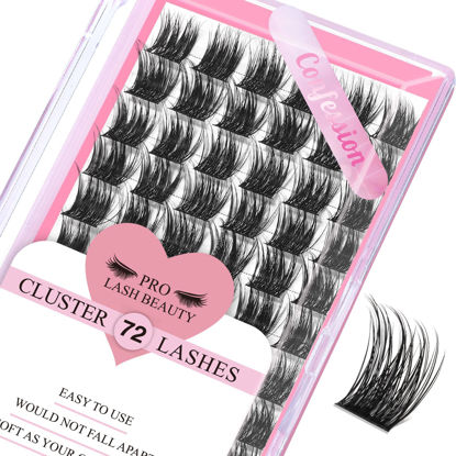 Picture of Cluster Lashes 72 Pcs Lash Clusters DIY Eyelash Extension Individual Lashes Confession D-14mm Thin Band Easy to Apply at home Lashes