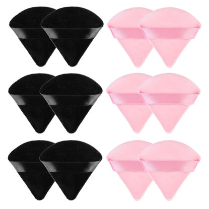 Picture of Sibba 12 Pieces Triangle Powder Puffs Face Cosmetic Powder Puff Washable Reusable Soft Plush Powder Sponge Makeup Foundation Sponge for Face Body Loose Powder Wet Dry Makeup Tool