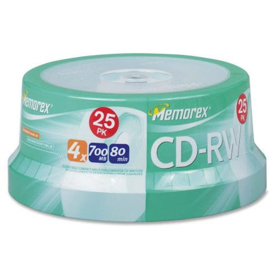 Picture of Wholesale CASE of 10 - Memorex Branded Rewritable 4X CD-RW Spindle-CR-RW, Rewritable, 4X, 700MB/80Min, Branded, 25/PK