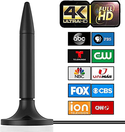 Picture of TV Antenna, 2021 Newest HDTV Indoor Digital TV Antenna 130+ Miles Range with Amplifier Signal Booster 4K HD Free Local Channels Support All Television -10ft High Performance Coax Cable