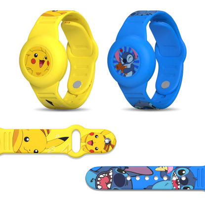 Picture of 2Pack for AirTag Kids Bracelet, Cute Kid Air Tag Wristband Adjustable Hidden Watch Band Air Tag Holder Compatible for Apple Air Tag, Soft Silicone Waterproof Airtag Bracelet for Kids (Yellow + Blue)