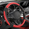 Picture of SEG Direct Car Steering Wheel Cover for Prius Civic 14-14.25 inch, Black and Red Microfiber Leather